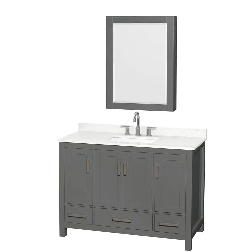Sheffield 48 in. W x 22 in. D x 35 in. H Single Bath Vanity in Dark Gray with Giotto Quartz Top and Mirror price history on PriceWatchPro