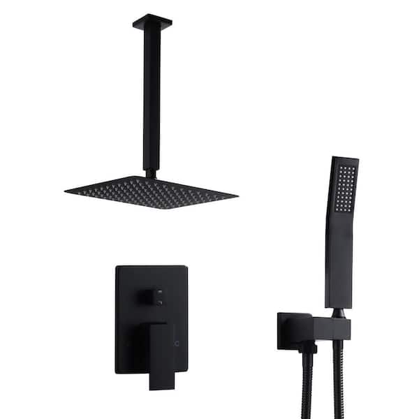 IVIGA Single Handle 1-Spray 10 in. Ceiling Mount Shower Faucet 1.8 GPM Dual Shower Heads with Pressure Balance Valve in. Black