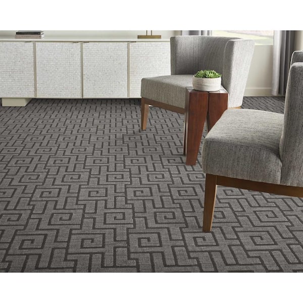 Labyrinth Armour Coal Gray 13.2 ft. 45 oz. Polyester Pattern Installed Carpet