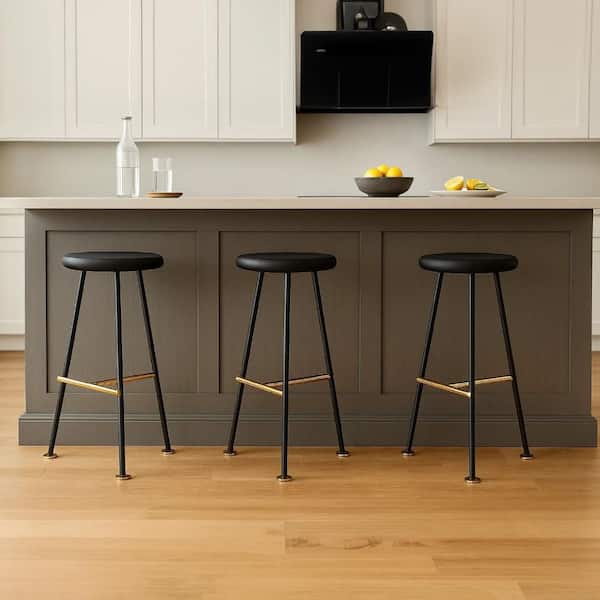 THE URBAN PORT Elira Black and Gold Mango Wood Backless Barstool