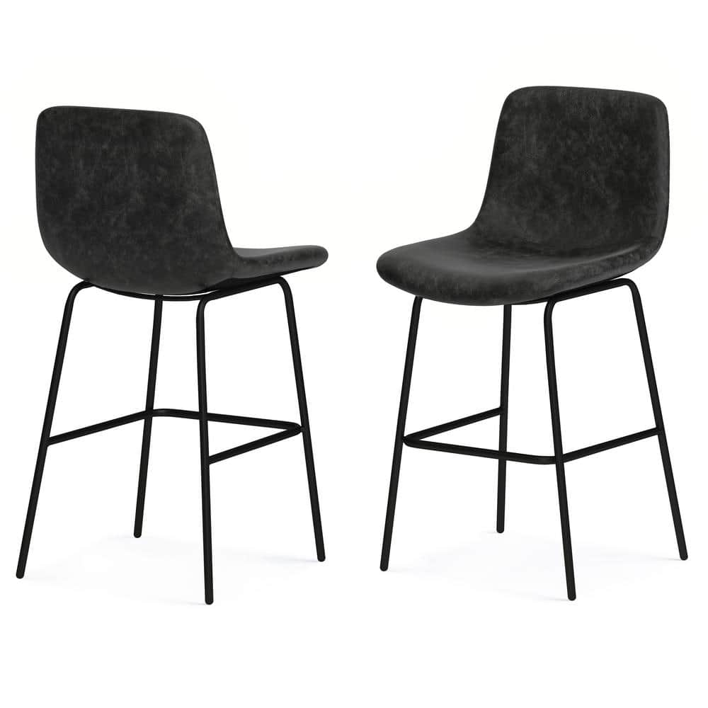 Jolie Distressed Charcoal Grey Faux Leather Counter Height Stools