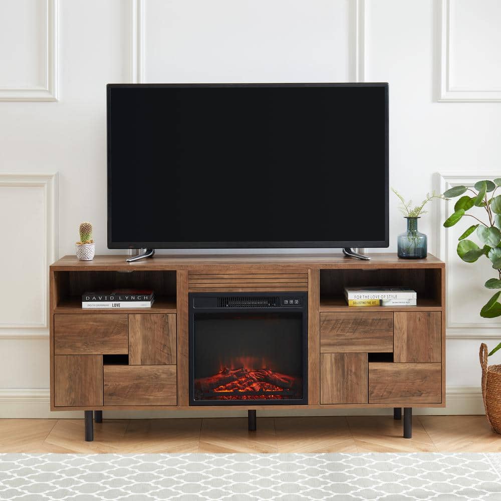 EDYO LIVING 60 in. Freestanding Wooden Electric Fireplace TV Stand in