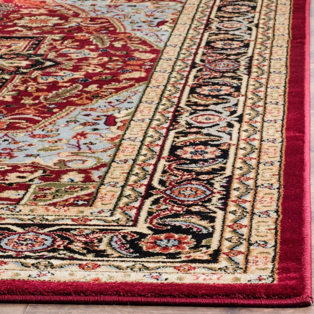 Red and Black Floral Synthetic Runner Rug, 2'3" x 8'