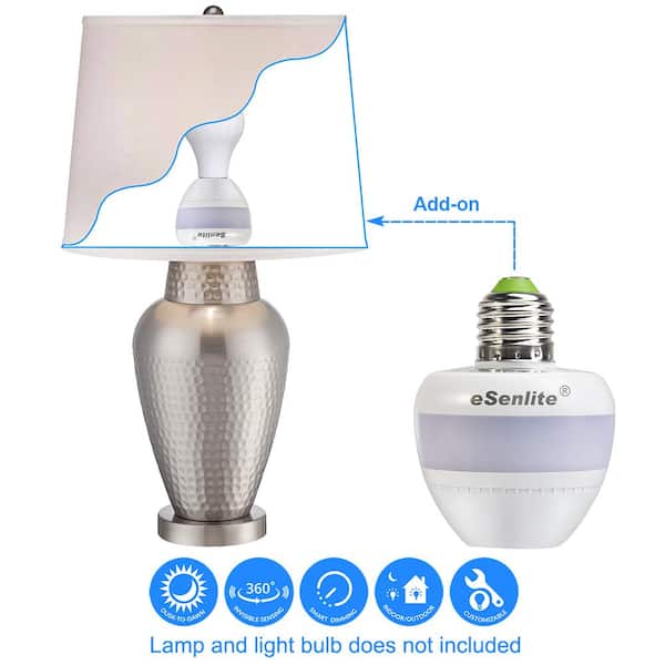 eSenlite Radar Motion Sensor Activated Retrofit Light Sockets Compatible LED CFL Incandescent Bulb Outdoor Light Fixture Indoor Table Floor Decoration Lamp Fixed Base Dusk to Dawn Dimmable Pathway 2PC 