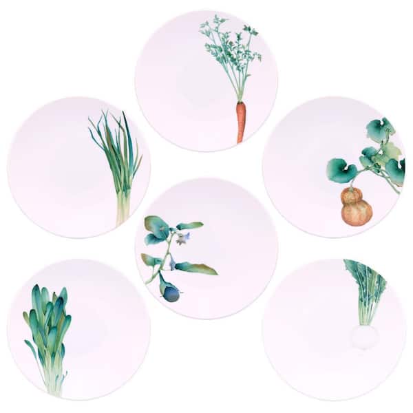 Kyoka Shunsai 9.25 in. White Porcelain Assorted Set of 6 Deep Plates