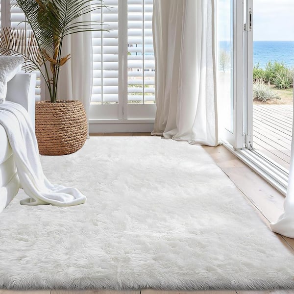 Sheepskin Faux Fur White 5 ft. x 7 ft. Cozy Fluffy Rugs Area Rug