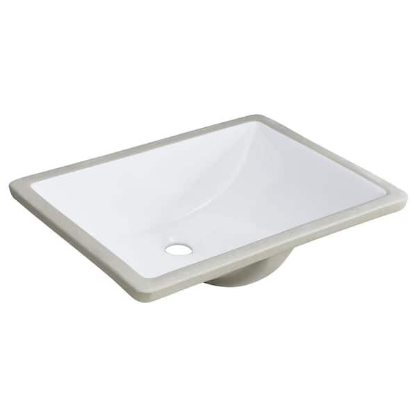 Unbranded 20.27 in. L x 15.15 in. W x 7 in. D White Rectangular Undermount Bathroom Sink with Overflow