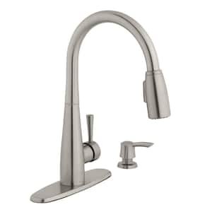 900 Series Single Handle Pull Down Sprayer Kitchen Faucet with Soap Dispenser in Stainless Steel