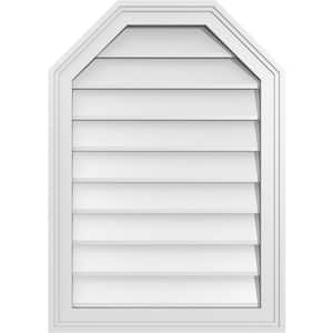 20 in. x 28 in. Octagonal Top Surface Mount PVC Gable Vent: Decorative with Brickmould Frame