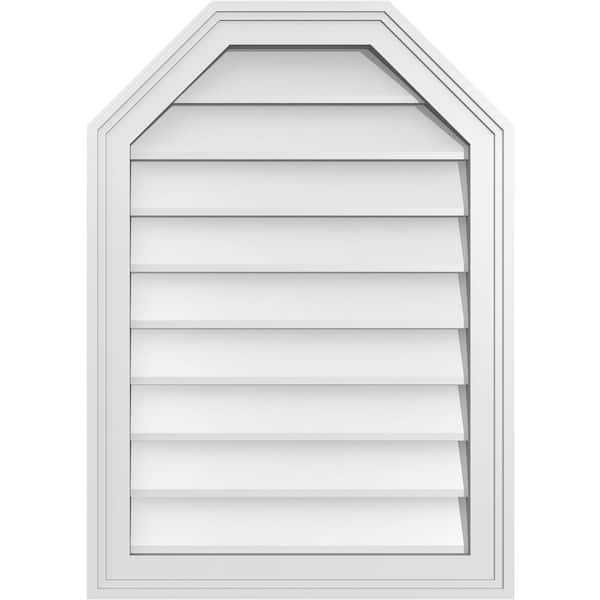Ekena Millwork 20 in. x 28 in. Octagonal Top Surface Mount PVC Gable Vent: Decorative with Brickmould Frame