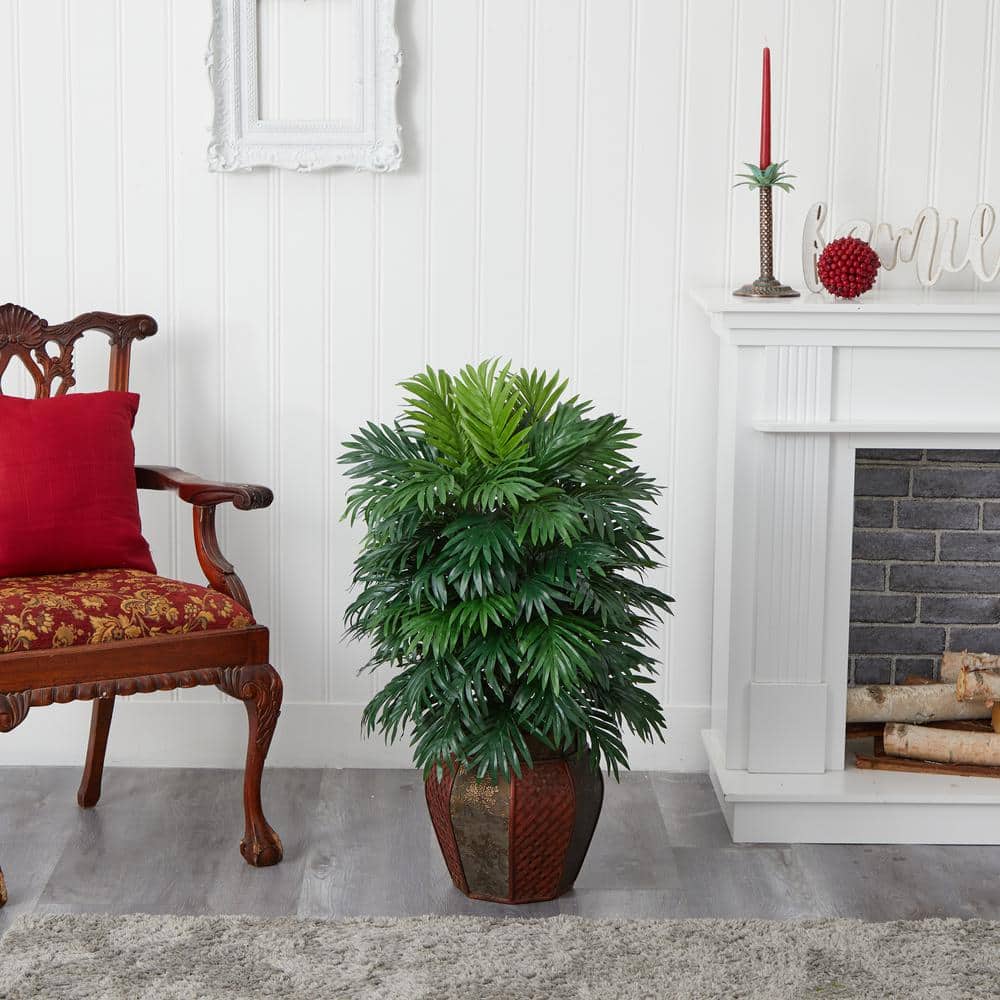 Nearly Natural Green Silk Areca Palm with Decorative Vase