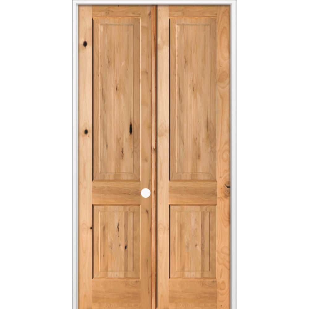 48 in. x 96 in. Rustic Knotty Alder 2-Pane Left Active Solid Core BEHR Cedar Stain Double Prehung Interior Door price history on PriceWatchPro