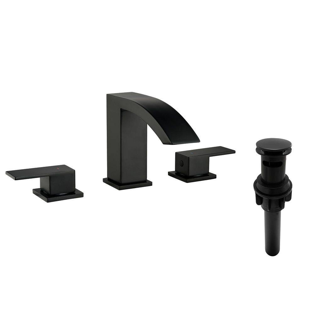 8 in. Widespread Double Handle Bathroom Faucet with Pop Up Drain in Matte Black -  Nestfair, SMD1404