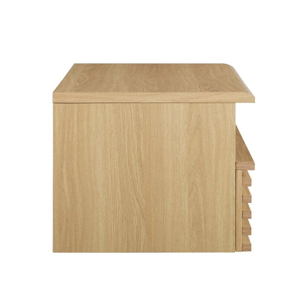 Oak Mid-Century Modern Wall-Mount Nightstand with Drawer