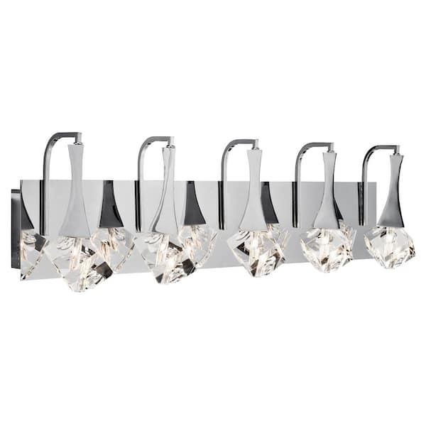 KICHLER Rockne 33 in. 5-Light Chrome Integrated LED Contemporary Bathroom Vanity Light