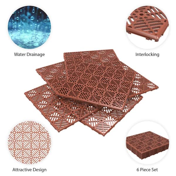 Pure Garden 11.5 in. x 11.5 in. Orange Polypropylene Outdoor Flooring (Set of 12)