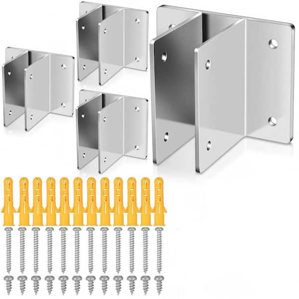 4 Piece Large Two-Ear Urinal Screen Bracket in Silver for 1 in. Thick Panels, Included Fasteners for Bathroom