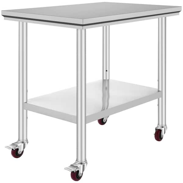 36 in. x 24 in. with 4 Wheels Stainless Steel Work Table Commercial Kitchen Prep Table Heavy Duty Work Table Silver