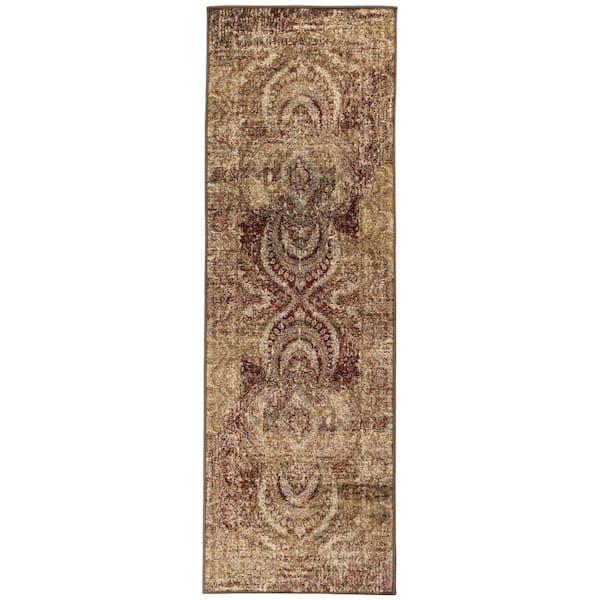 SUPERIOR Salford Maroon 2 ft. 7 in. x 8 ft. Floral Medallion Polypropylene Area Rug