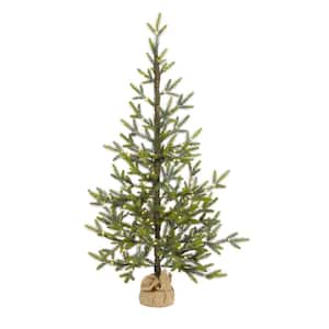 4 ft. Pre-Lit Fraser Fir Natural Look Artificial Christmas Tree with 100 Clear LED Lights, a Burlap Base