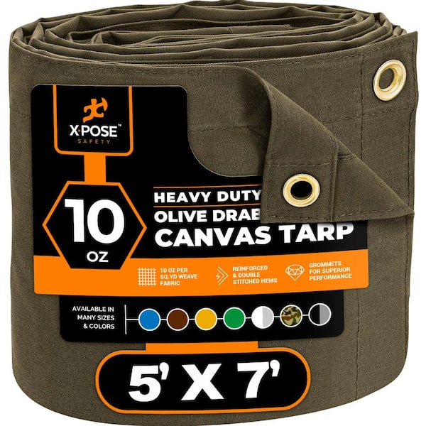 Canvas Heavy-Duty 5 ft. W X 7 ft. L Olive Drab 10 oz. Tarp