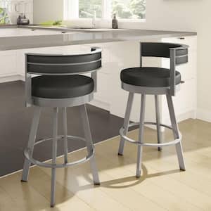 Browser 26 in. Black Faux Leather / Glossy Grey Metal Swivel Counter Stool