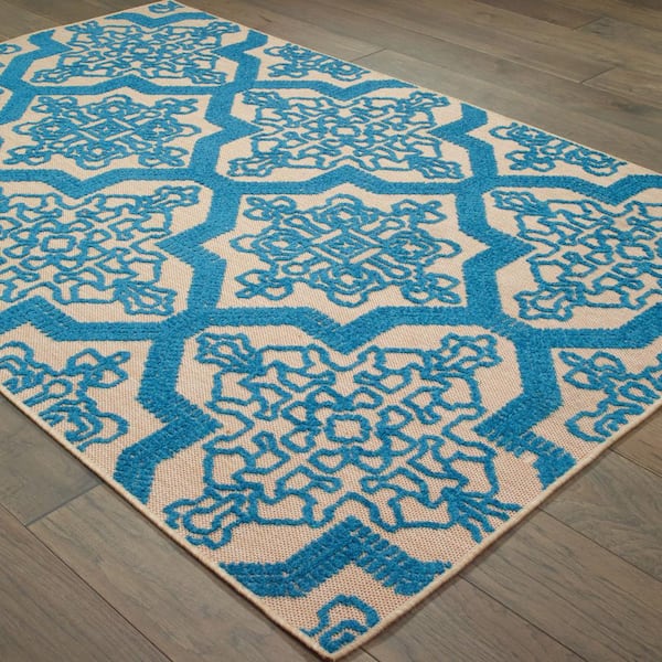 Sarita Blue 10 ft. x 13 ft. Outdoor Patio Area Rug