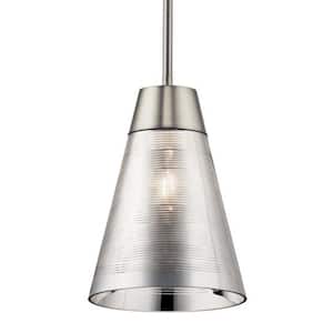 Rowland 1-Light Brushed Nickel Contemporary Shaded Kitchen Mini Pendant Hanging Light with Striated Mirrored Glass
