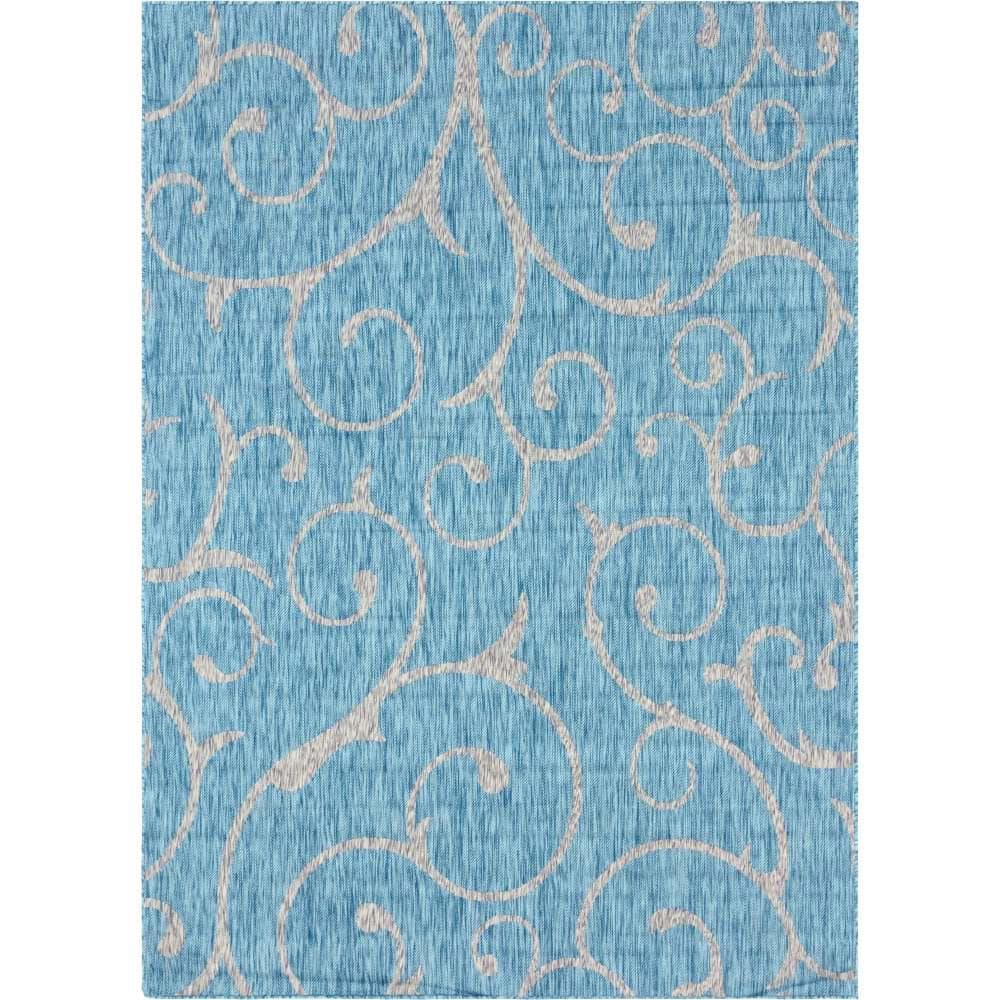 Outdoor Curl Aqua Blue 8 ft. x 11 ft. Area Rug price history on PriceWatchPro