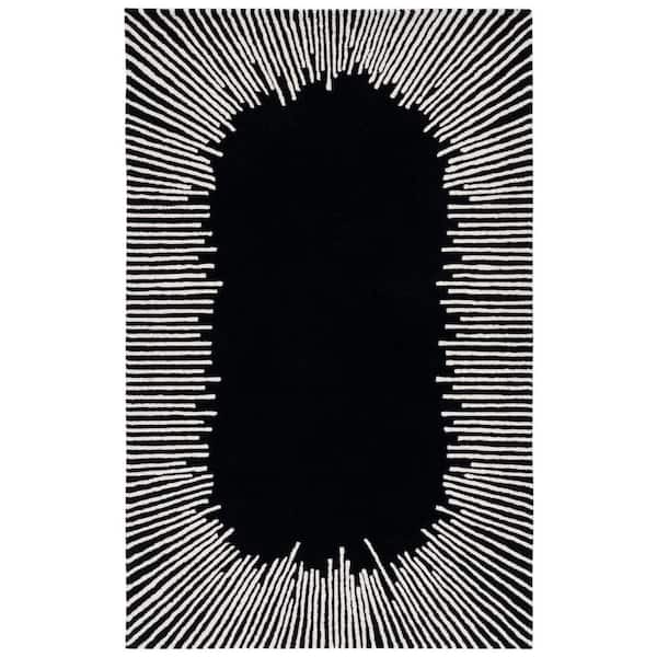 SAFAVIEH Fifth Avenue Black/Ivory 4 ft. x 6 ft. Border Geometric Area Rug
