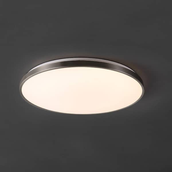 JONATHAN Y Astrid 21.25 in. 1-Light Modern Minimalist Iron Circle Integrated LED Flush Mount, Brushed Nickel