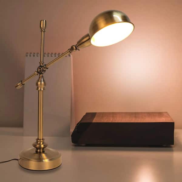 voor eeuwig Beraadslagen Pastoor LamQee 23 .6 in. Vintage Brass Indoor Table Lamp with Arched Shade  Adjustable Height 06FTL0137AGD - The Home Depot