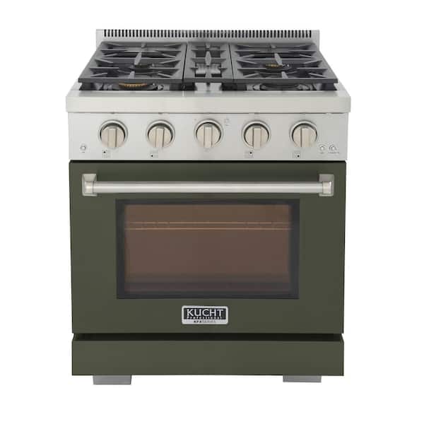 Kucht 30 in. 4.2 cu. ft. 4-Burners Freestanding Propane Gas Range and Convection Oven in Olive Green with True Simmer Burners