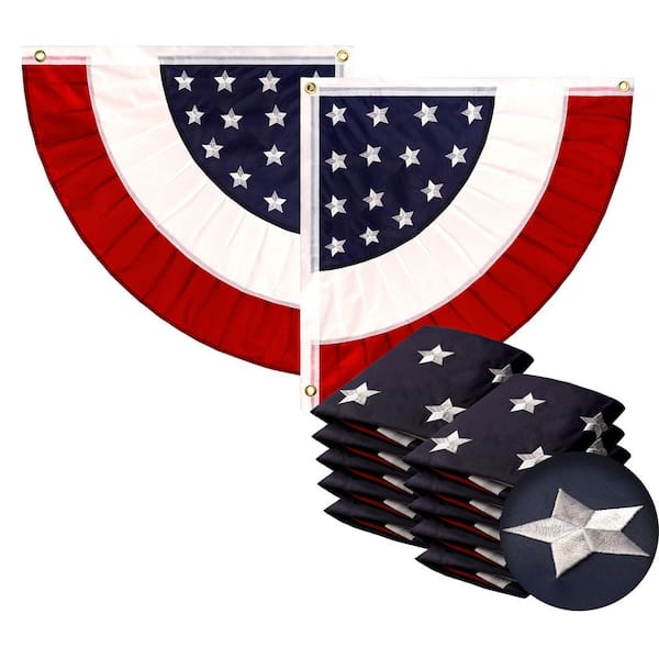 2 ft. x 2 ft. Embroidered USA Center Quarter Circle Fan Flag Banner with Canvas Header Brass Grommets (10-Pack)