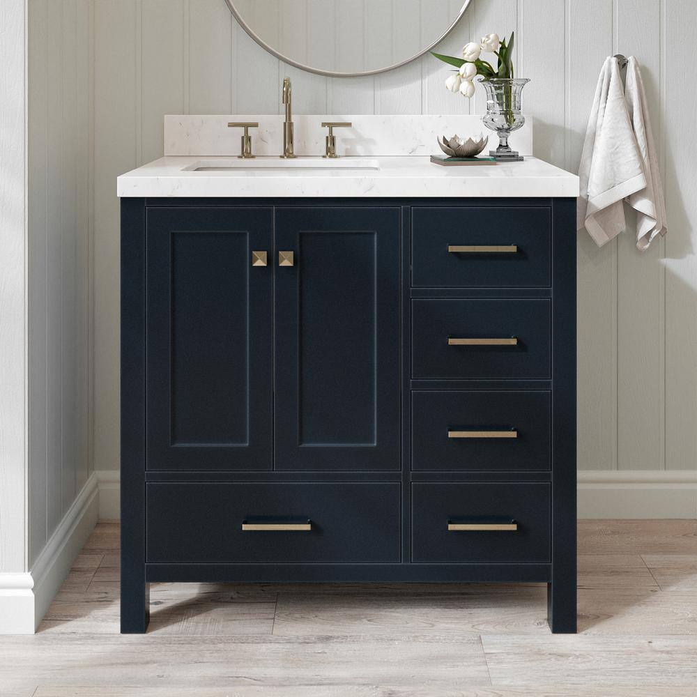 Midnight Blue 36" Freestanding Solid Wood Vanity Cabinet