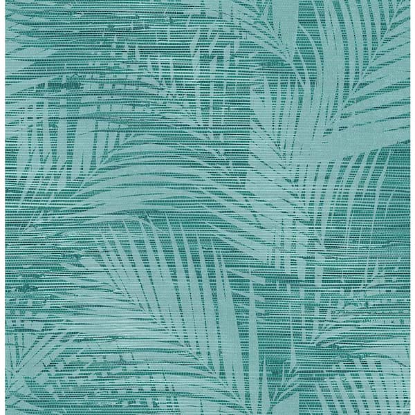 Brewster Motmot Turquoise Palm Turquoise Wallpaper Sample