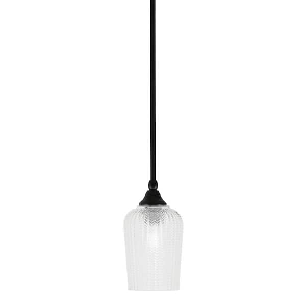 Unbranded Sparta 100-Watt 1-Light Matte Black Shaded Pendant Light Mini Pendant with Clear Textured Glass, No Bulb included