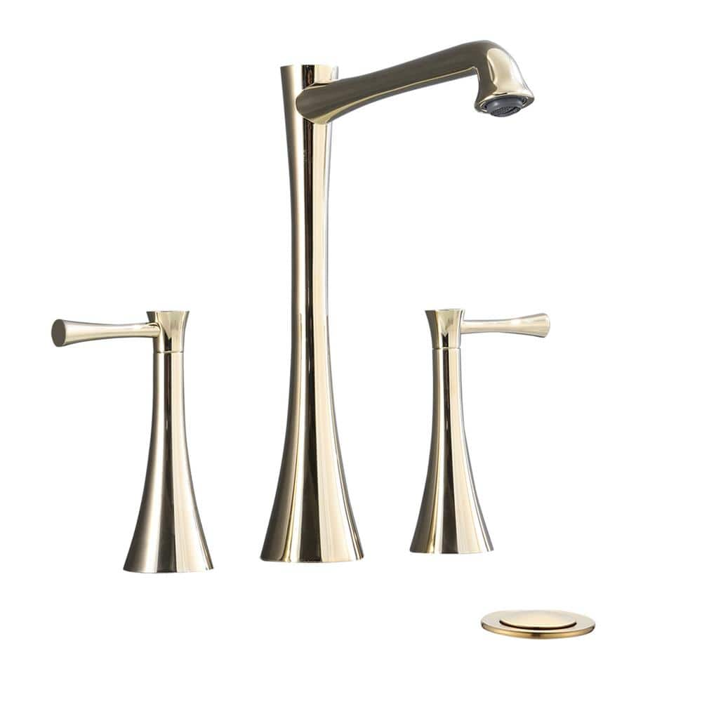 Modern 8 in. Widespread Double Handle 360° Swivel Spout Bathroom Faucet w/Drain Kit Included in Brushed Gold -  UPIKER, UP2307SFG0012