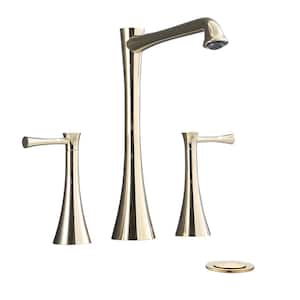 Modern 8 in. Widespread Double Handle 360° Swivel Spout Bathroom Faucet w/Drain Kit Included in Brushed Gold