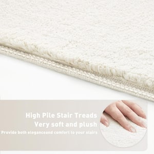 Plush White 9.5 in. x 30 in. x 1.2 in. Bullnose Carpet Stair Tread Cover Tape Free Non-slip Set of 14