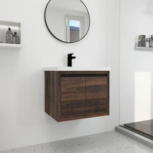 24 in. W x 18.1 in. D x 20.5 in. H Floating Bath Vanity in Walnut with White Resin Top with Sink