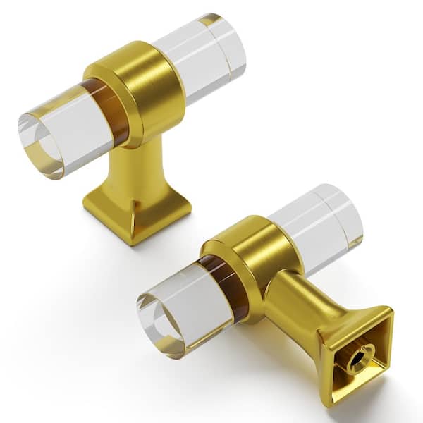 HICKORY HARDWARE Series Crystal Palace 1-3/4 in. x 11/16 in. Crysacrylic with Brushed Golden Brass Glam Zinc Cabinet Knob (10 Pack)
