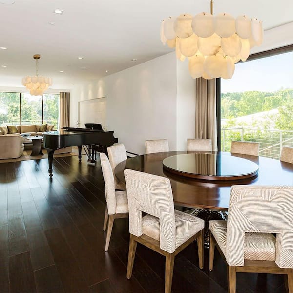 D26 in. 9-Light White Alabaster Round Chandelier, Modern Dimmable Alabaster Chandelier for Living Room, Bedroom, Hallway