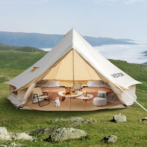 10-12 Person Canvas Glamping Bell Tent, Breathable Waterproof Yurt Tent, 20 ft. x 20 ft. x 138 in.(Diameter 6M)