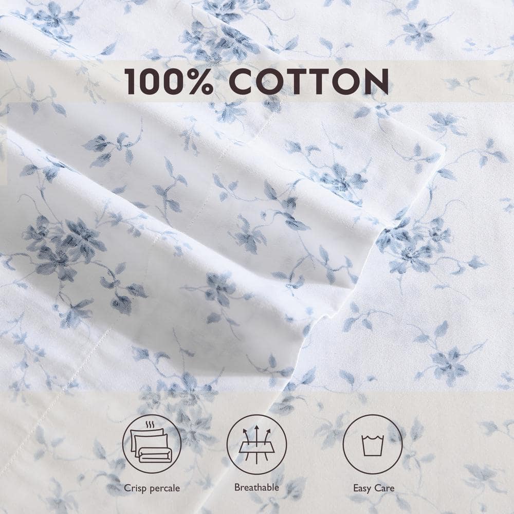 Garden Muse Blue Floral Cotton Sateen Standard Pillowcase Set