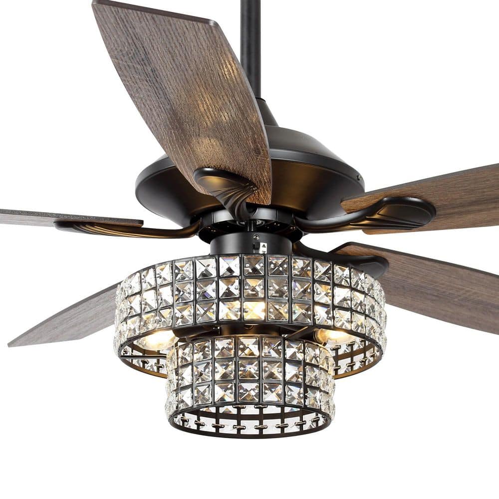 matrix decor 52 in. Indoor Black Crystal Chandelier Ceiling Fan with Light and Remote Control MD