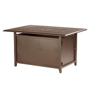 46 in. x 31 in. Brown Rectangular Aluminum Propane Fire Pit Table, Glass Beads, 2 Covers, Lid, 55,000 BTUs