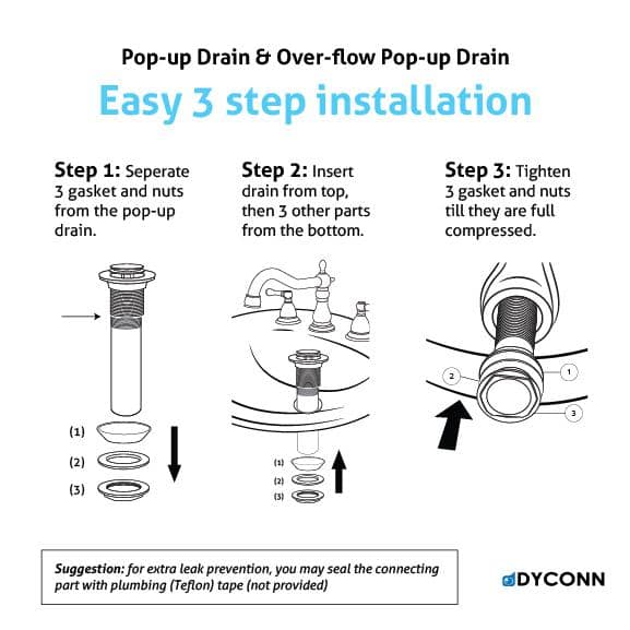 Dyconn 8 in. Pop-Up Drain with Overflow in Black PUDOF-BLK - The