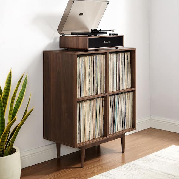 Liam Walnut 4 Cube Record Storage Media Stand