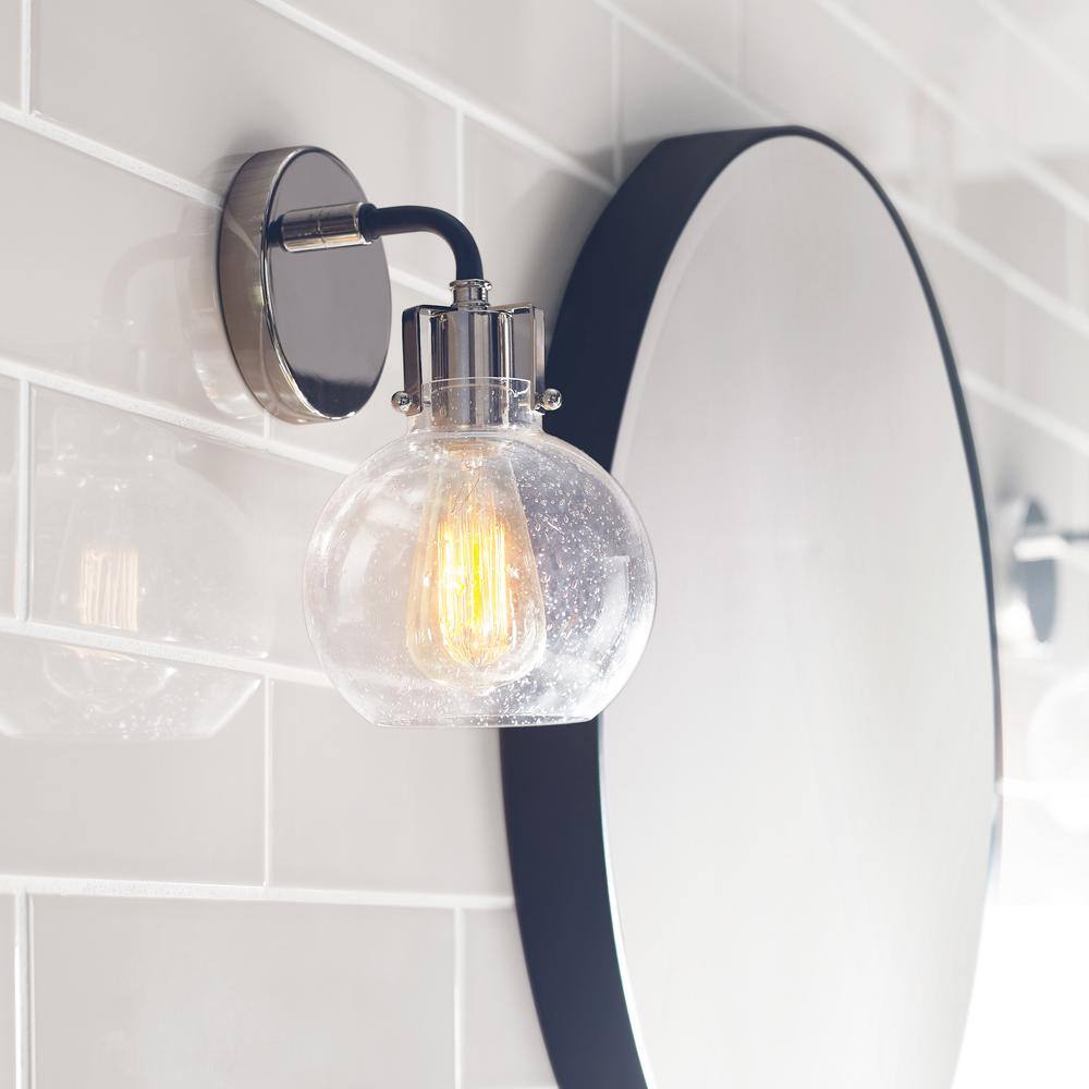 Clara Polished Nickel & Textured Black 1-Light Dimmable Jelly Jar Sconce
